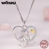 Mother's Day Jewelry Gift 925 Sterling Silver 18K Gold Love Heart Charm Necklaces Mom & Child Hug Link Chains Family Gifts