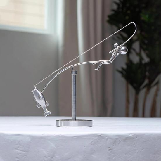 Кинетическая Рыбацкая Скульптура Скульптура Рыбака Балансирующая Металлическое Искусство Баланса Рыбак Домашнее Украшение для Дома Офиса Настольный Декор