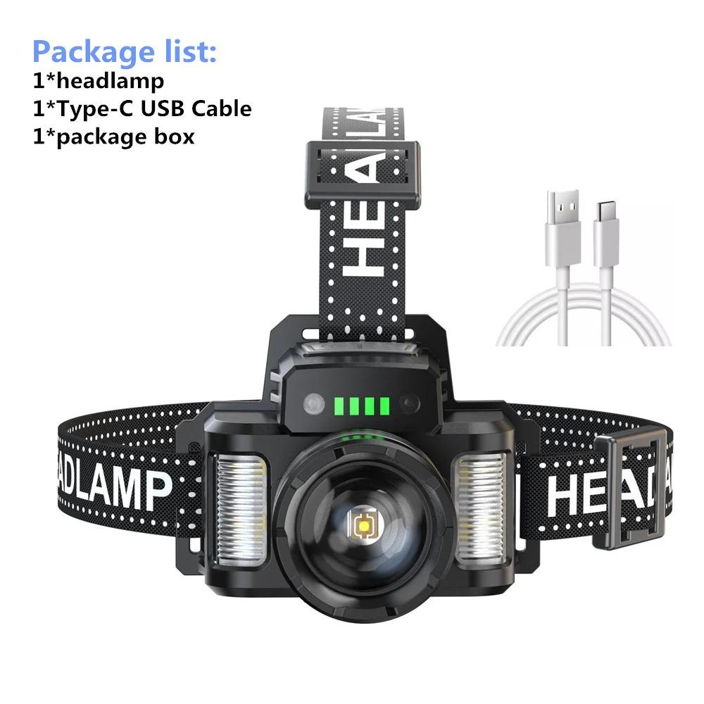 Налобный фонарь высокой мощности, перезаряжаемые от USB волновые датчики, фара со встроенным аккумулятором, светодиодный налобный фонарь дальнего действия для пеших прогулок, кемпинга, рыбалки