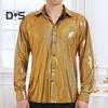 Осенняя мужская рубашка с глянцевой поверхностью, отложным воротником, однобортная, с длинными рукавами, свободная, однотонная, для рождественской вечеринки, ночного клуба, танцев, уличная одежда