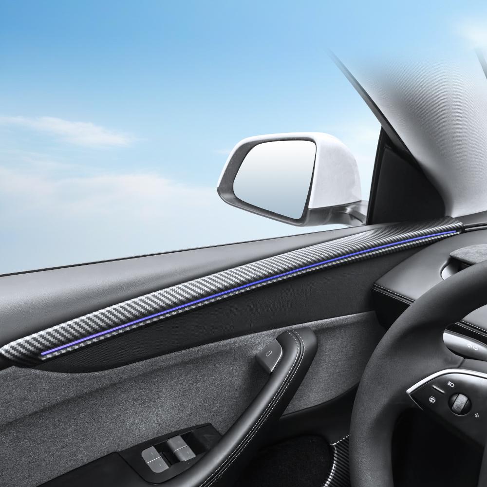 Heenvn ABS Carbon Car Door Decor Strip For Tesla Model Y Juniper Model YL 2025 2026 Anti-Scratch Windshield Ambient Light Trim