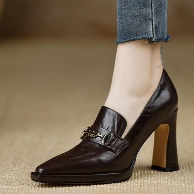 Модные женские туфли на высоком каблуке, весенние новинки, британский ретро-стиль, толстый каблук, острый носок, профессиональная женская обувь, мягкая кожа, платформа, туфли-лодочки на высоком каблуке
