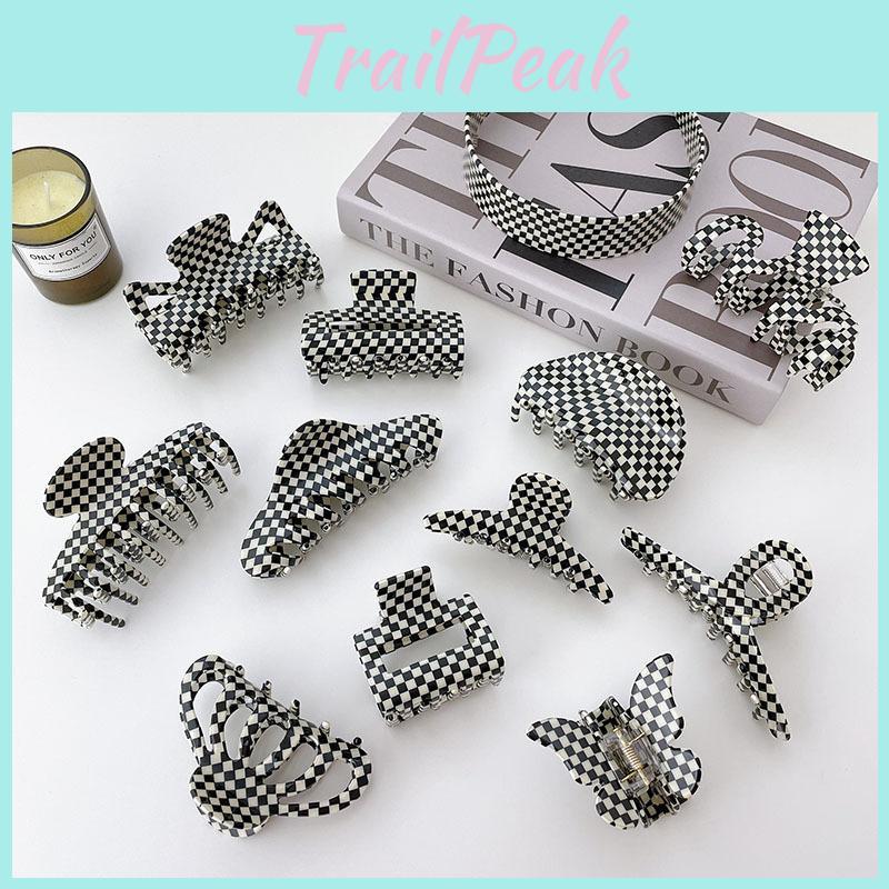Trendy Vintage Headwear For Women European And American Plaid Acetate Hair Clip
