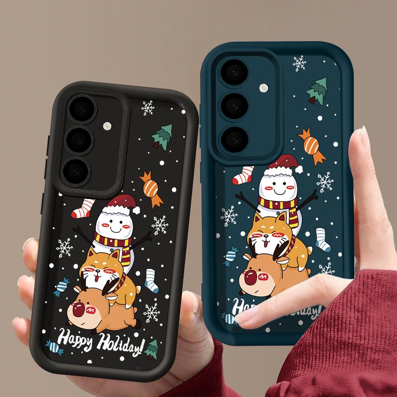 Чехол с рисунком оленя для Samsung S24 S23 S22 Ultra S21 Plus S20 FE A55 A35 A54 A53 A52 A34 A15 A14, противоударный мягкий чехол для телефона со снеговиком