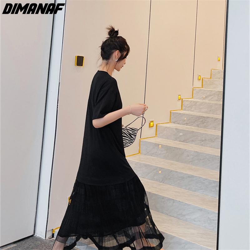 Dimanaf Женское длинное платье Лето Плюс Размер Модная Сетка Черное Свободное Повседневное Oversize