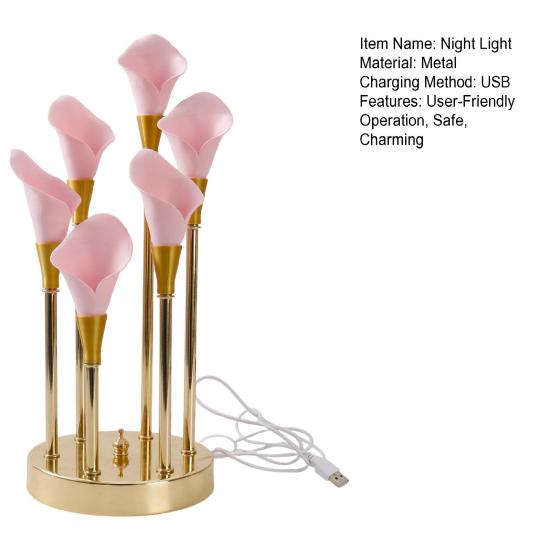 Ночник Калла Искусственные Цветы Настольная Лампа Мягкий Теплый Свет Светодиодный Ночник Энергосберегающий Безопасный Касание Расслабляющий Световой Режим для Декора Спальни