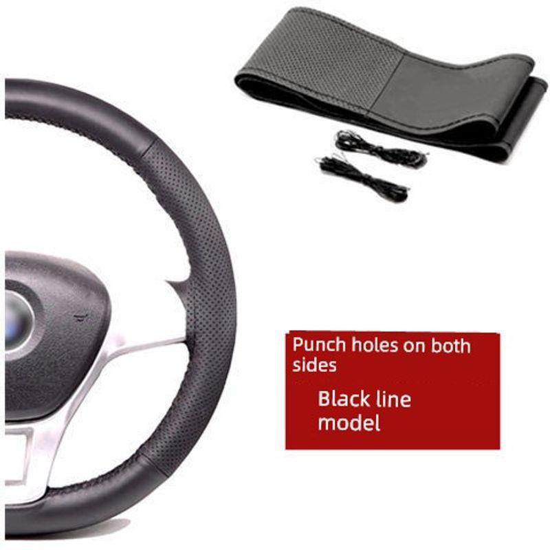 Steering Wheel Cover, Genuine Leather Hand-Stitched Steering Wheel Cover, Universal for All Seasons, Cowhide Handlebar Cover, Anti-Slip Leather Cover
