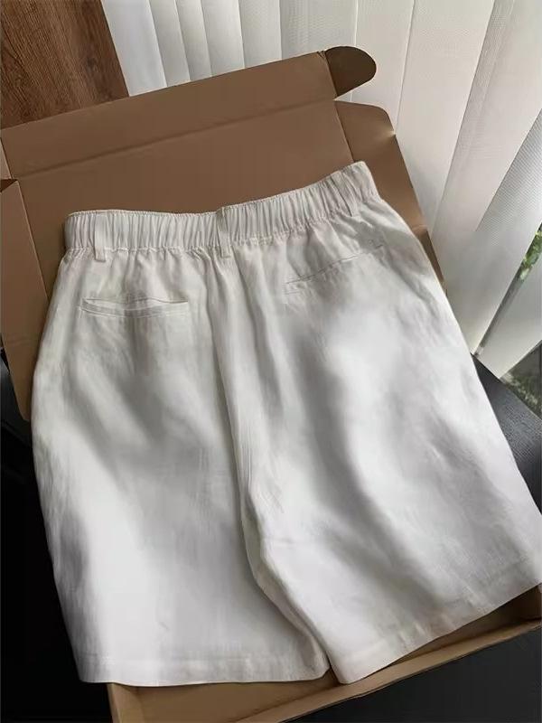 Men's Linen Shorts Summer New Drawstring Casual Straight Loose 5-Inch Breathable Beach Pants