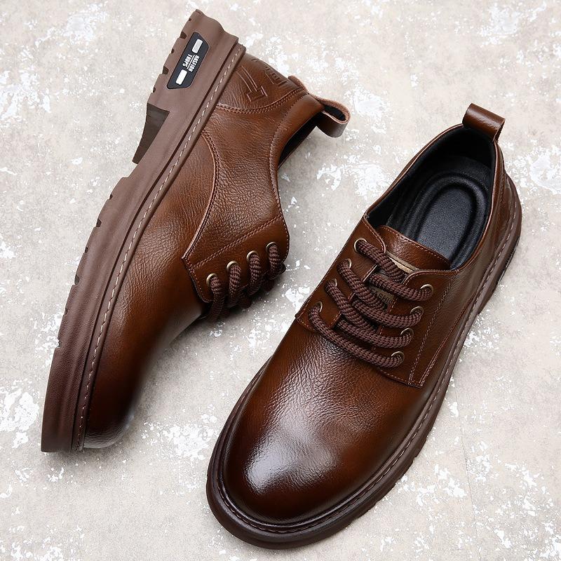 Весенние туфли дерби мужские низкие мартинсы с круглым носком и большой головой черные рабочие ботинки на платформе повседневные кожаные туфли