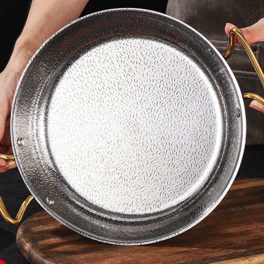 Flat Bottom Seafood Rice Pot Stainless Steel Stock Pot Hammer Grain Seafood Paella Pan  Cooking