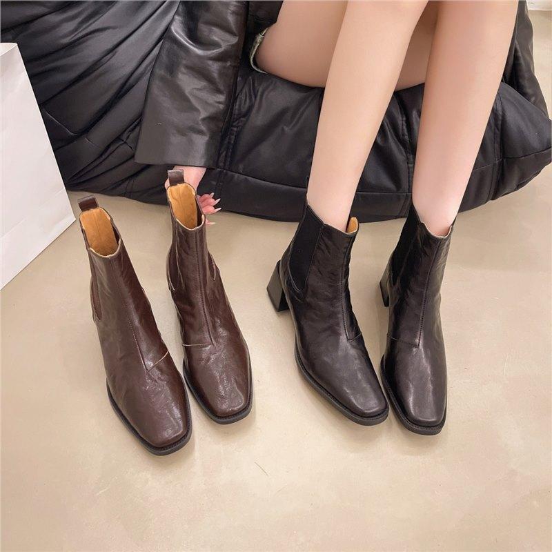 Short Boots Women's 2025 Autumn and Winter New Square Head Thick Heel Middle Heel Korean Version Sleeve Versatile Martin Commuter Chelsea Boots