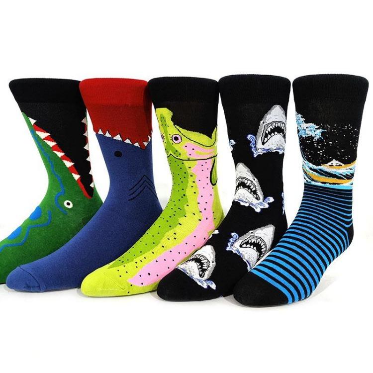 5 Pairs/Pack Couples Happy Funny Socks Cotton EU 37-43 Men Cartoon Fruits Flowers Animals Streetwear Harajuku Socks