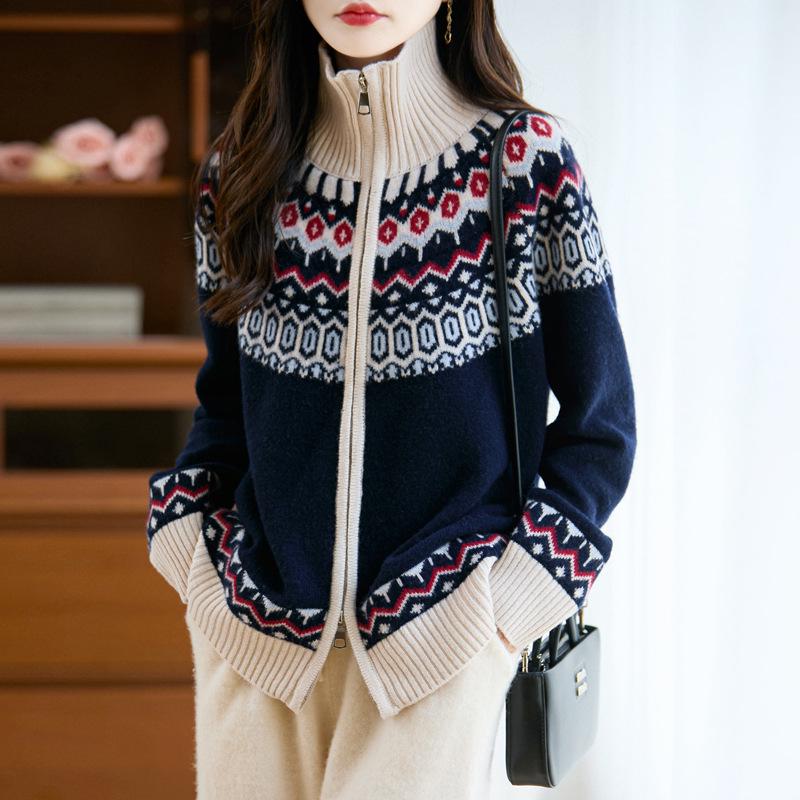 Women's Fair Isle Wool Cardigan: Age-Reducing Thick Knit Sweater Coat for 2025 Autumn/Winter
