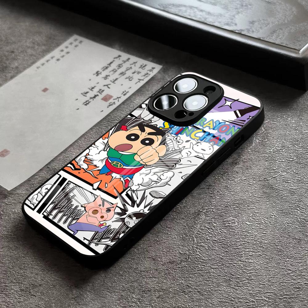 Crayon Shin-chans Phone Case For IPhone 16 Pro Max 15 Plus 14 Pro 12 11 13 Mini X XR XS Max 8 7 Plus SE Glass Cover