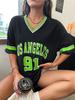Los Angeles 91 Letter Women's Large Printed T-shirt V-neck Loose Wear Sports Jersey Spring/Summer Tshirt Top