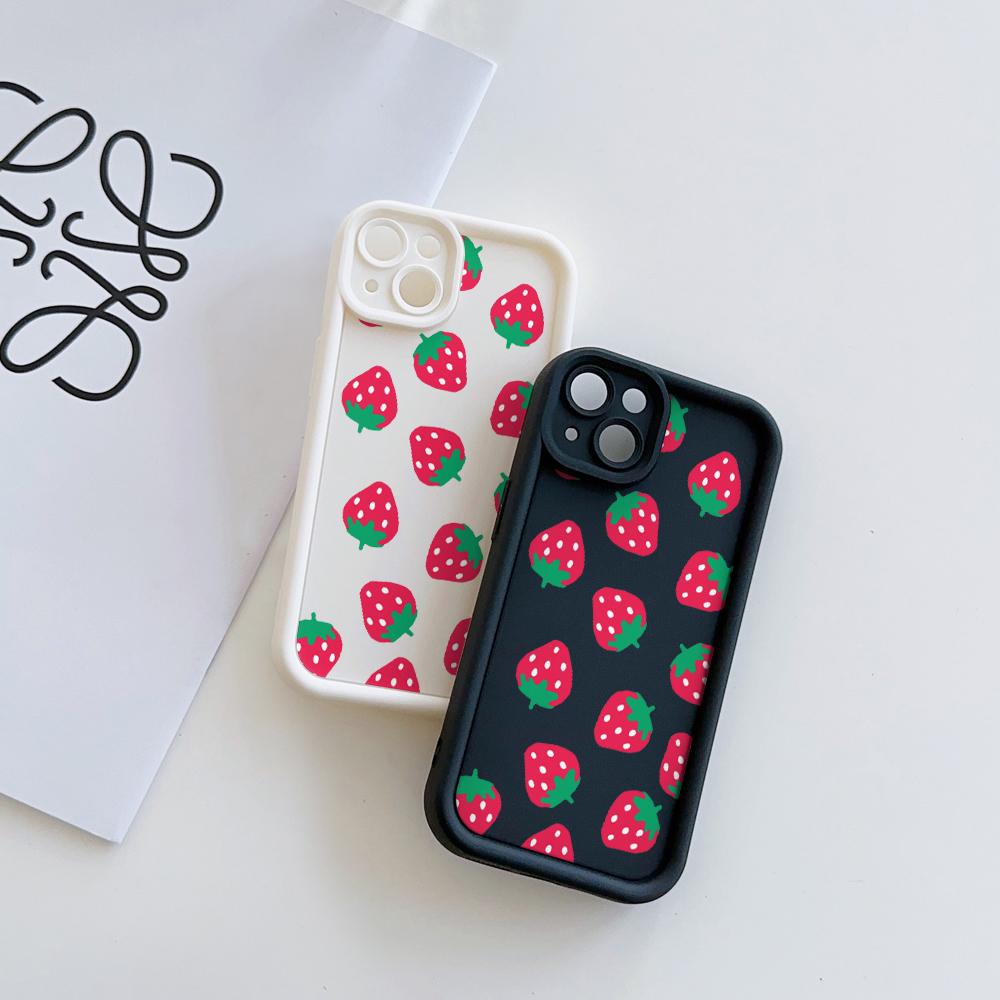 Мягкий чехол из ТПУ с рисунком клубники для iPhone 17 Air 16 15 14 Pro Max Plus 13 12 Mini 8 7 X Xs Задняя крышка