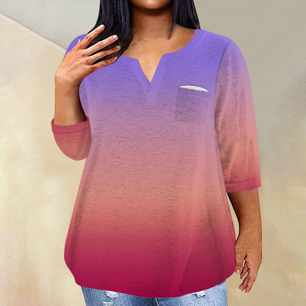 Женский модный повседневный пуловер с рукавами три четверти и V-образным вырезом с принтом, топ с рукавами 4/3