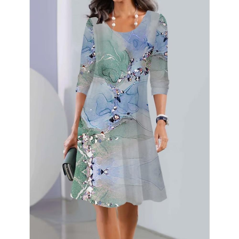 JPNTKY Women's Fashion Autumn Winter Floral Print Long Sleeve O-Neck Casual Dresses