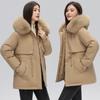 Padded clothes, piled and thickened pies overcome women's medium and long winter new large fur collar waist and thin cotton clothes jacket