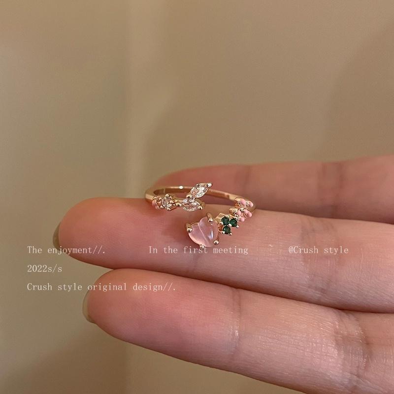 iF ME Zircon Silver Ring for Women Opening Sweet Pink Crystal Bow Heart Rings Accessories Jewelry