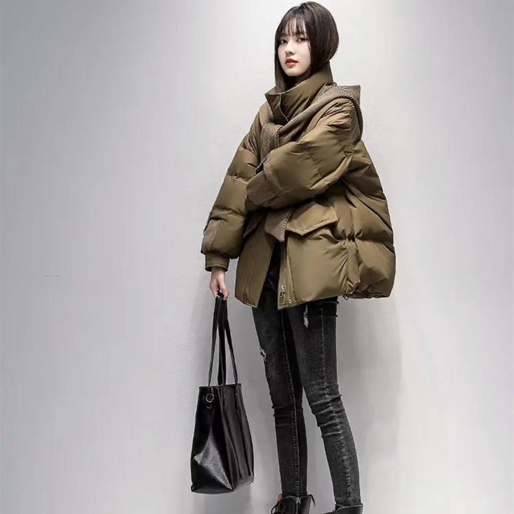 Утолщенная зимняя студенческая куртка с капюшоном на хлопковой подкладке, короткое теплое пальто с шарфом