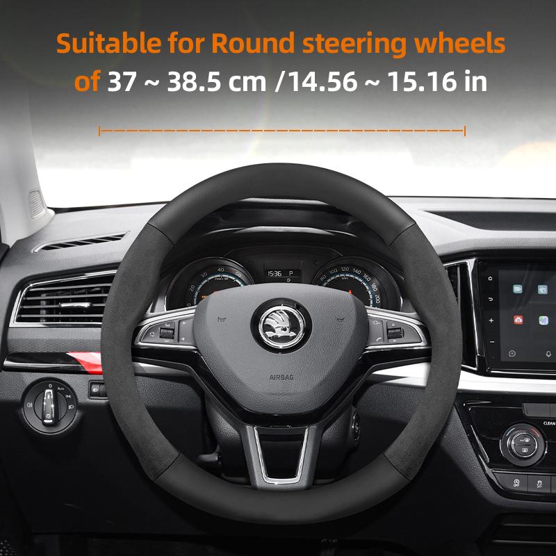Suitable for Skoda Suede Matte Carbon Fiber Texture Steering Wheel Cover Suitable for Octavia 2 3 A7 1 Superb Roomster A5