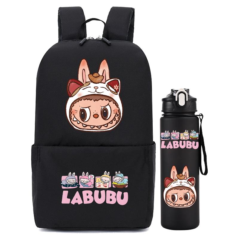 2Pcs/set Carcoon Printed Printed Backpack with Water Bottle Boy Girl Schoolbag Student Backpack 750Ml Outdoor Sports Water Cup