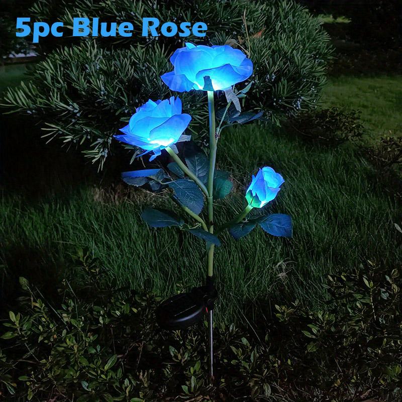 5Pack Garden Solar Decorative Light Outdoor Waterproof Realistic Artificial Rose Flower for Backyard Pathway Porch Step Memorial