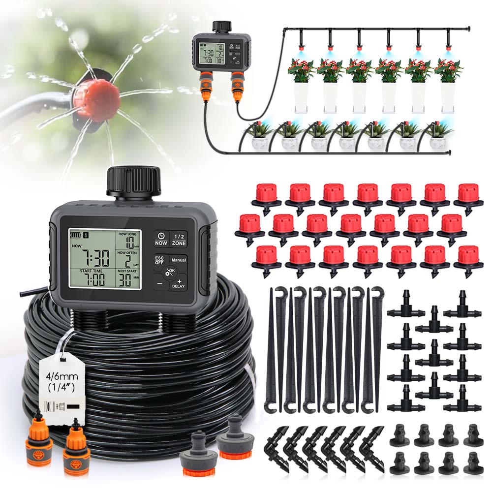 Двухзонный независимый дисплей ЖК-таймер полива сада Автоматический комплект для полива Маленький интеллектуальный программный садоводческий комплекс