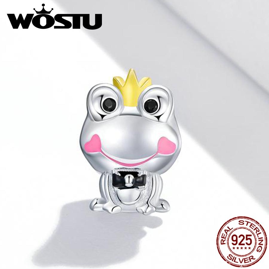 WOSTU Нежная подвеска-лягушка для оригинального браслета, настоящее серебро 925 пробы, милое животное, сделай сам, женские ювелирные изделия