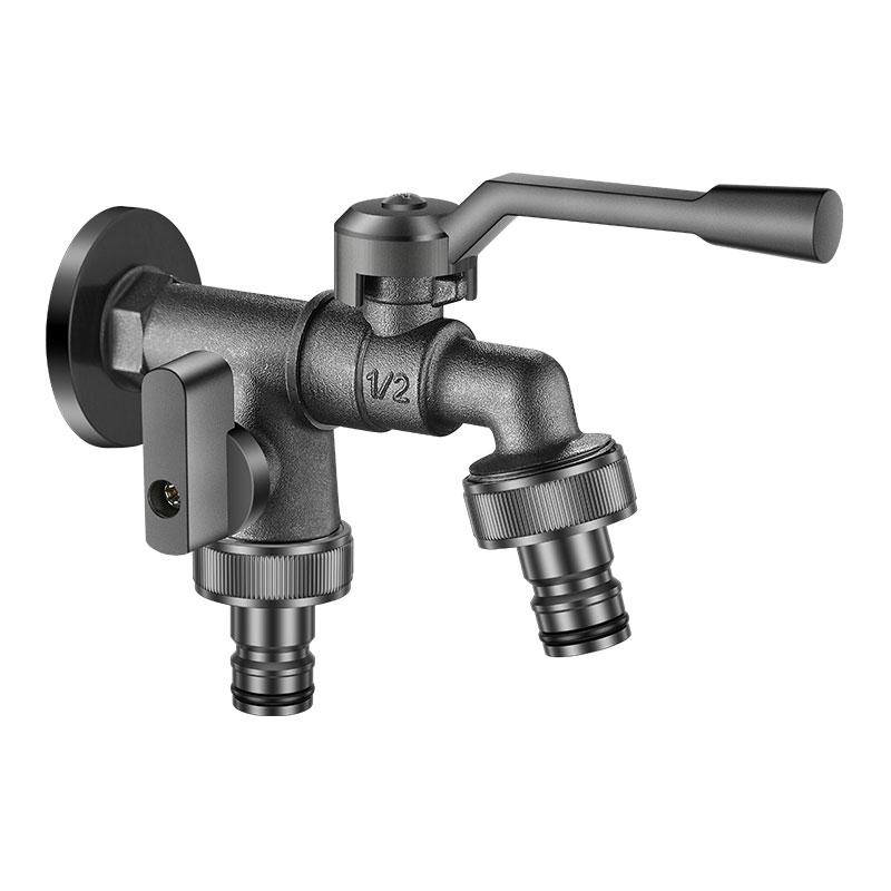 Outdoor Freeze Proof Zinc Alloy Dual Outlet Garden Water Faucet G1/2 Quick-connect Nipples Balcony Frost Protection Tap