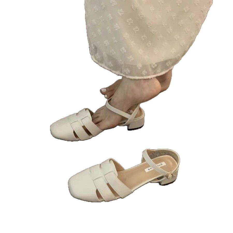 Сандалии Baotou, женская летняя одежда 2025 года, новые универсальные туфли в стиле ретро с плетеной клеткой и римскими туфлями