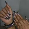 Черные французские полые накладные ногти со стразами - Набор из 24 штук