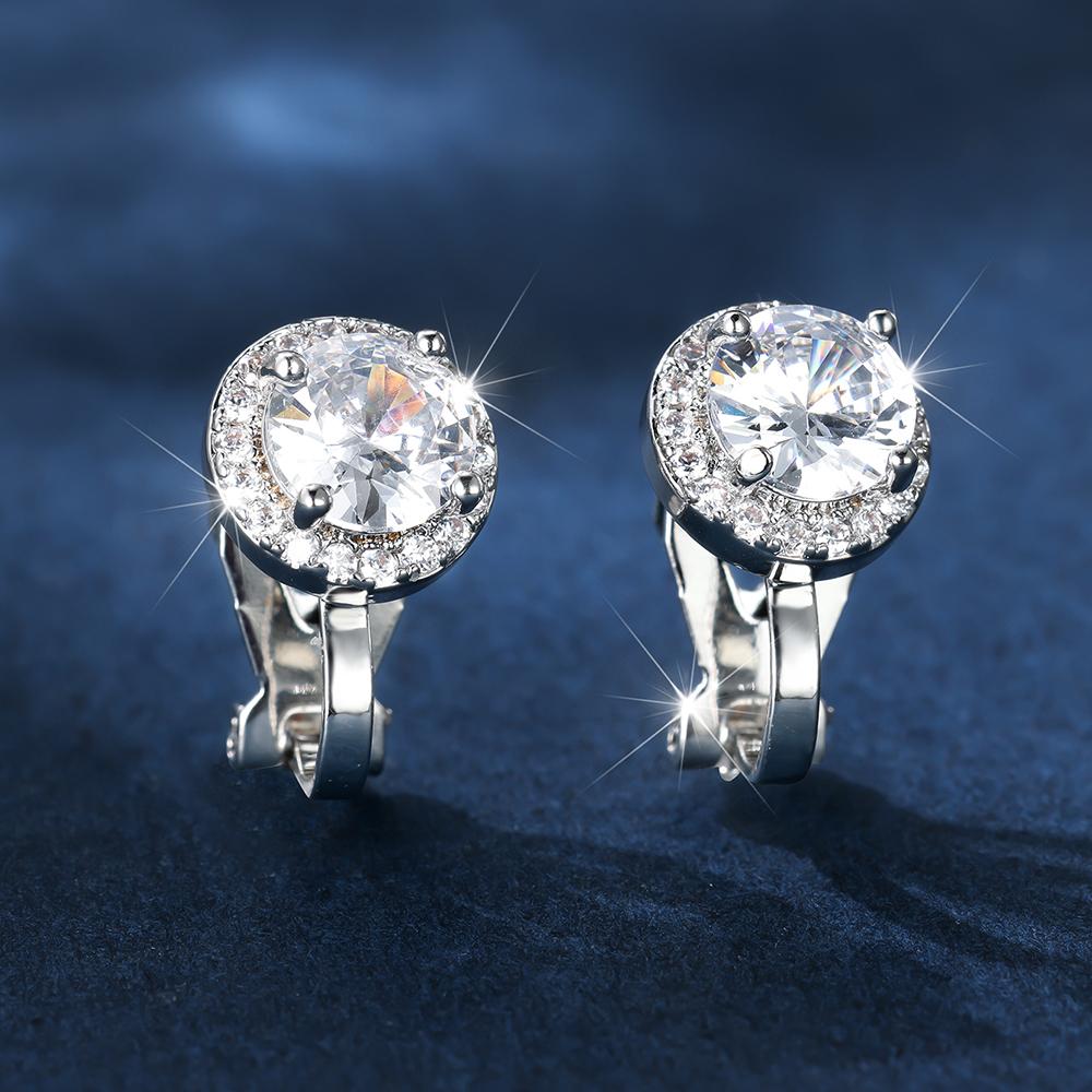 Роскошные женские круглые клипсы с белым цирконом для женщин серебряного цвета свадебные помолвочные свадебные клипсы для ушей без пирсинга ювелирные изделия CZ