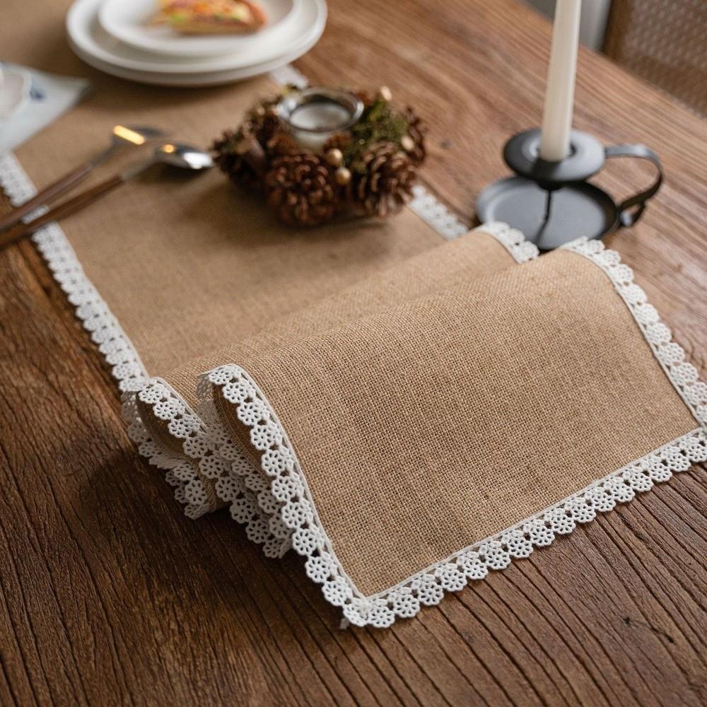 Jute Burlap Table Runner Woven Texture Macrame Table Runner Farmhouse Table Runner Family Dinners