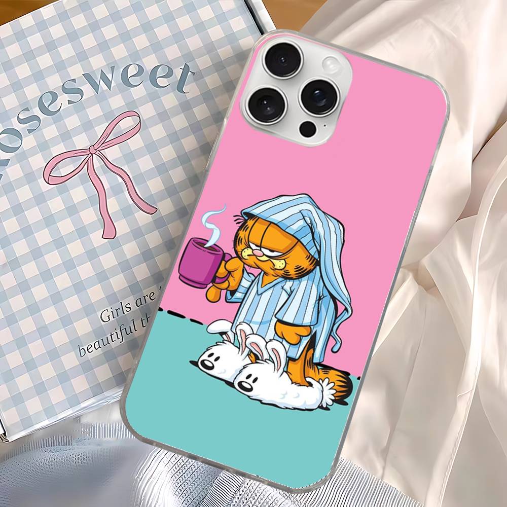 Cartoon Funny G-Garfield Phone Case For iphone 17 16 15 14 13 12 11 Pro Max Plus Silver Laser Satin Aurora