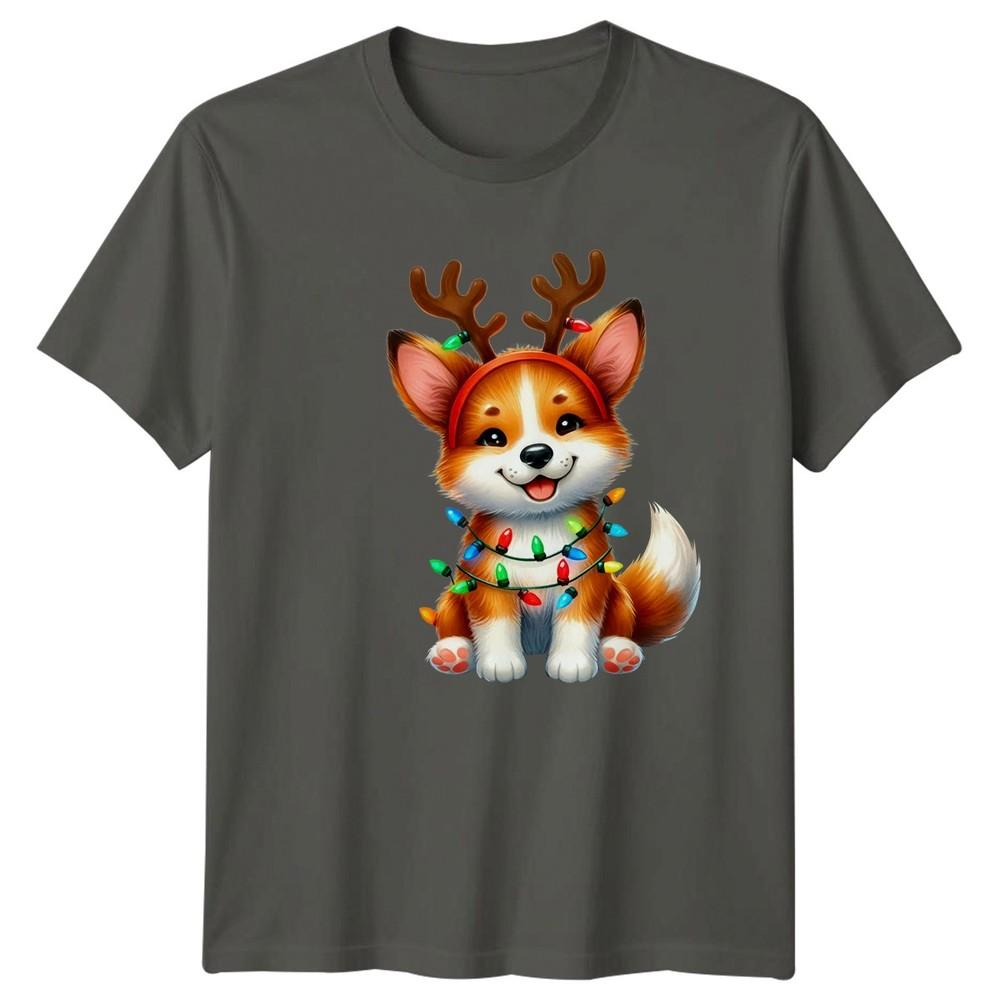Corgi Reindeer Christmas Lights Holidays Unisexs Unisexs Graphic Tee Shirt