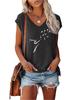 Women Fashion Printed Top Summer V Collar Tee Shirt Ladies Casual Short Sleeve T-shirt
