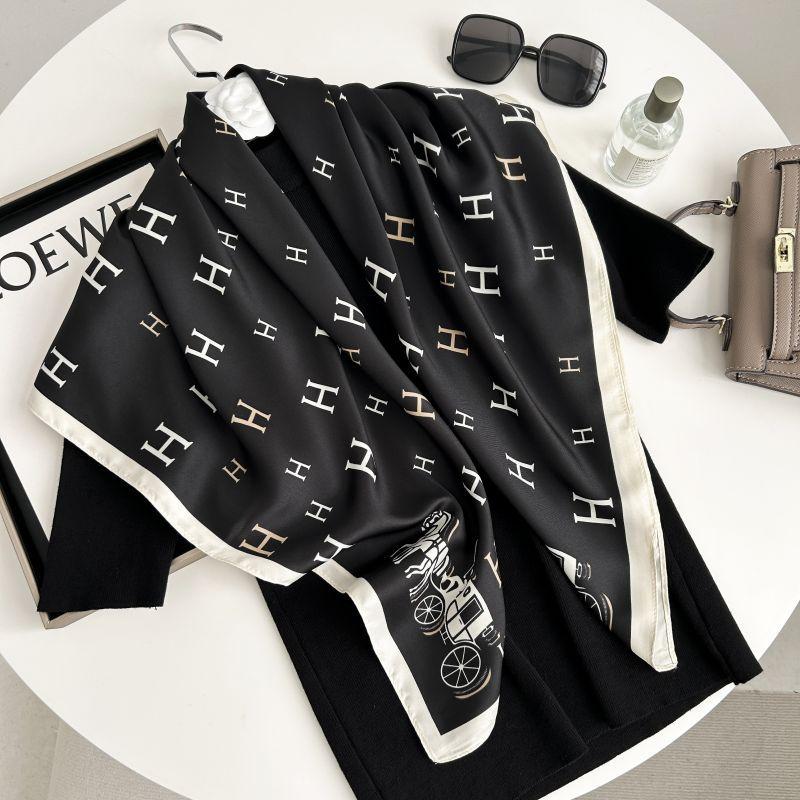Печатный буквенный высококачественный искусственный шелк женский твил шелковый декоративный женский шелковый шарф