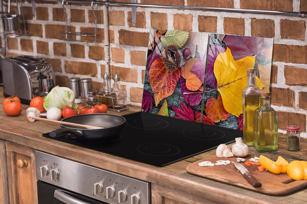 Glass protective plate for the stove 2x45x52 Leaves