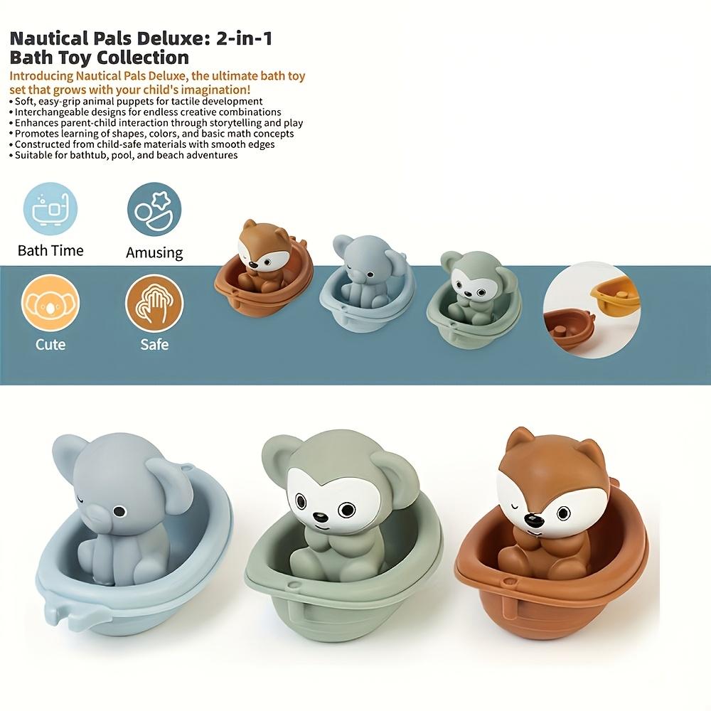1/3Pcs Kids Bath Toys, floating animal & stacking boat design, squeeze finger puppets, perfect for holiday gifts.