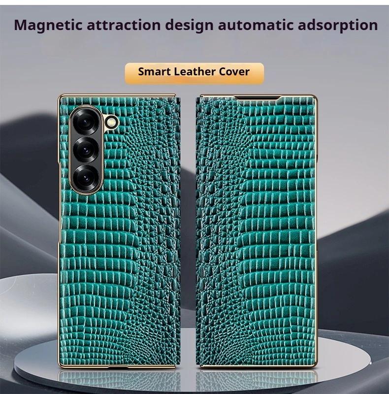 Роскошный кожаный флип-кейс для Samsung Z Fold 7 с узором под аллигатора, полный комплект с магнитным тонким кожаным чехлом для Samsung Z Fold 6 5