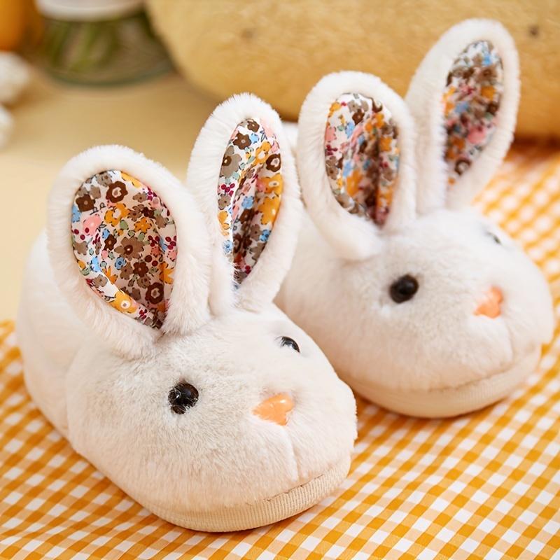 Cute Cartoon Rabbit Furry House Slippers for Girls, Warm Non-Slip Soft Indoor Walking Shoes for Autumn and Winter
