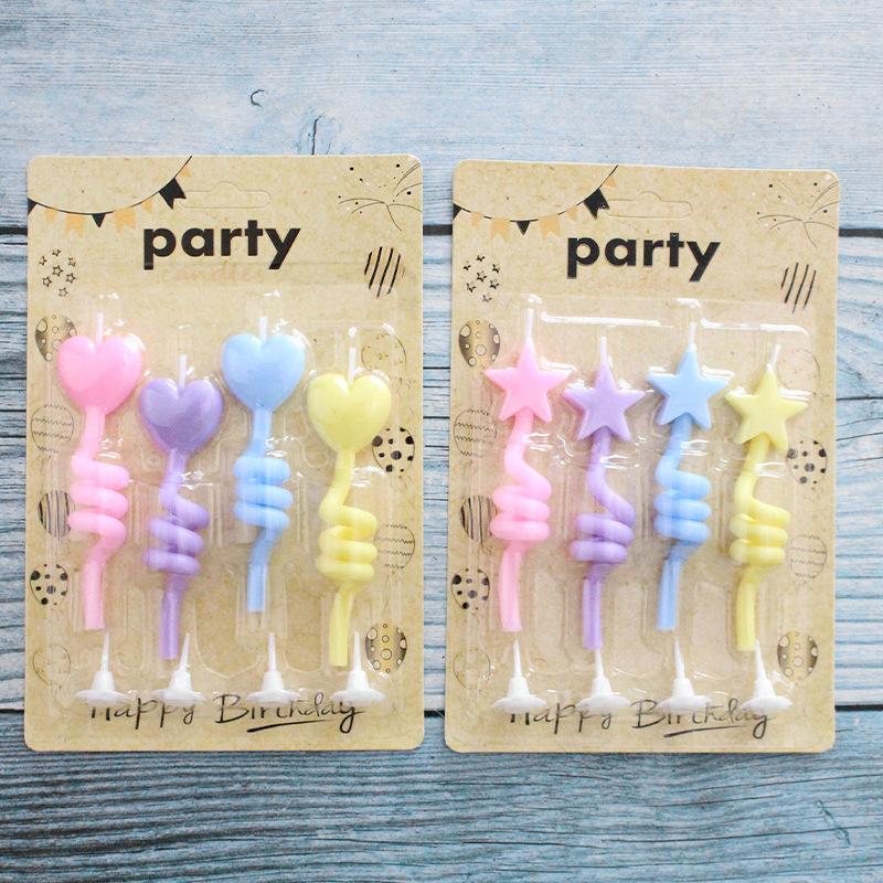 Новая свеча-завитушка для торта, разноцветная, изогнутая, на палец, креативная, в форме сердца, пятиконечной звезды