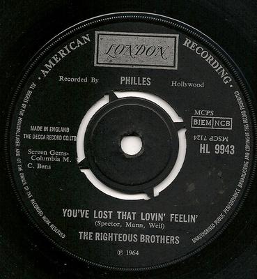 7-дюймовая пластинка RIGHTEOUS BROTHERS - You've Lost That Lovin' Feelin' HL9943 London Records UK Rock Б/у