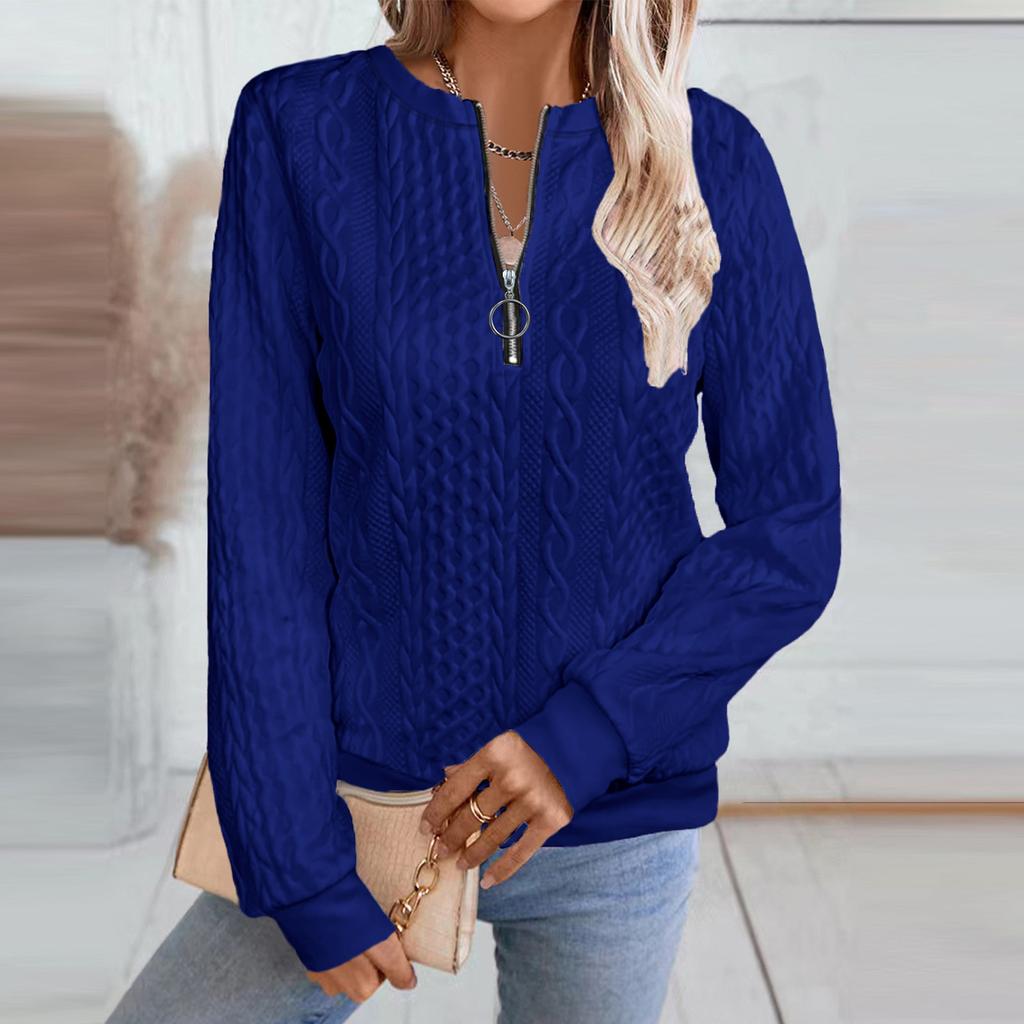 Женская Мода С Длинным Рукавом Однотонный Повседневный Воротник Молния Длинный Рукав Толстовка