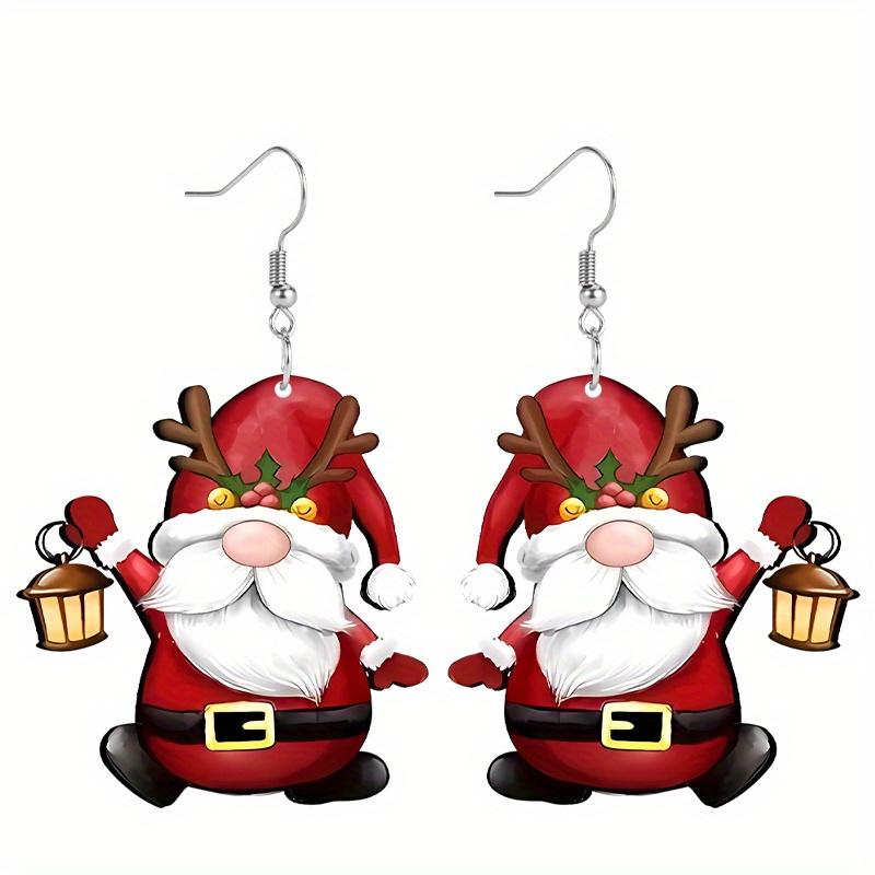 1Pair Acrylic Cartoon Christmas Dwarf Pattern Earrings Jewelry Gift for Women Female