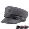 Autumn Winter Navy Hat Ship Anchor Belt Buckle Hat Brim Woolen Flat Hat Sailor Hat Women's Painted Hat Military Caps