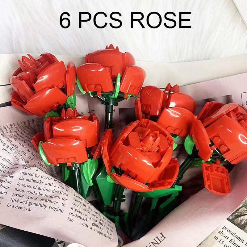 Креативный романтический цветок розы, домашний стол, украшение букета растений, строительные блоки, кирпичи, подарки на день рождения, День святого Валентина для девочек, влюбленных, леди
