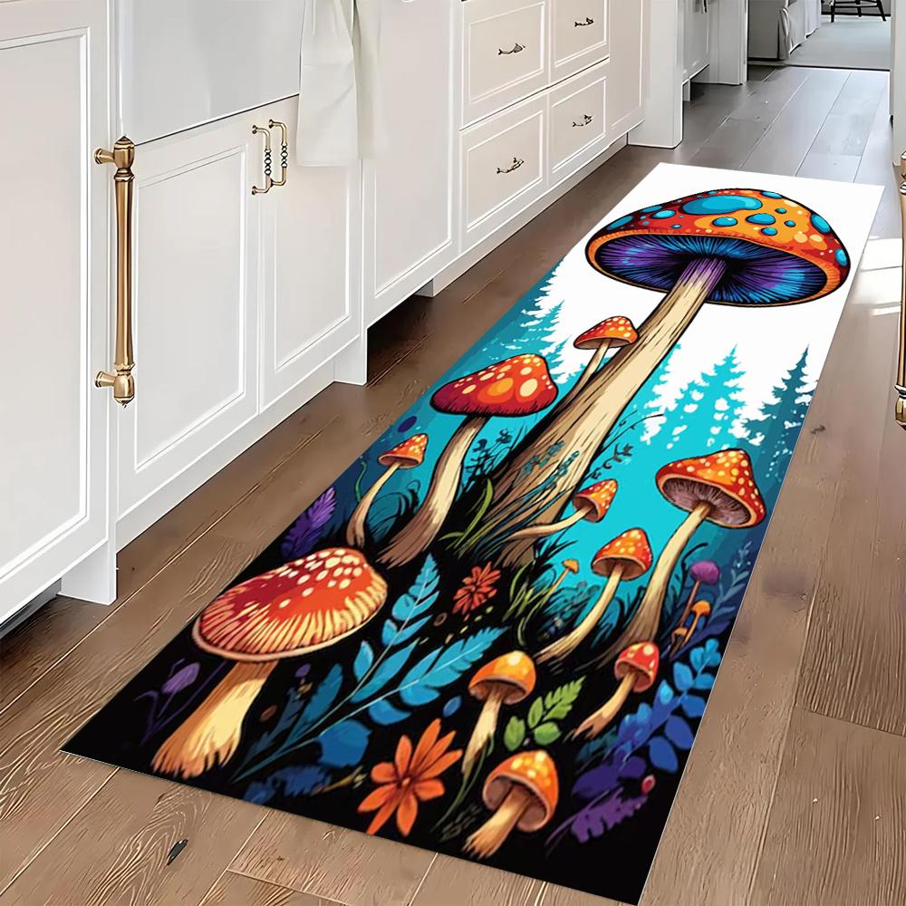 Vintage Mushroom Pattern Runner Rug Enchanted Forest Kitchen Carpet Soft Non-Slip Mat Boho Home Decor for Entryway Living Room